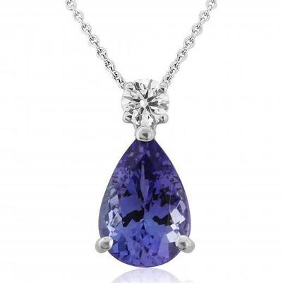 Big Pear Tanzanite And Round Diamond 18 Ct Pendant White Gold 14K - Gemstone Pendant-harrychadent.ca