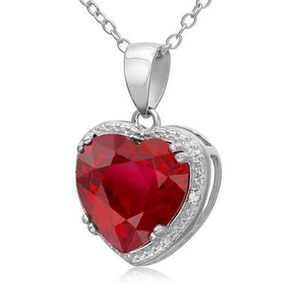 Big Red Ruby With Small Diamond Pendant Necklace 14.10 Carat WG 14K - Gemstone Pendant-harrychadent.ca