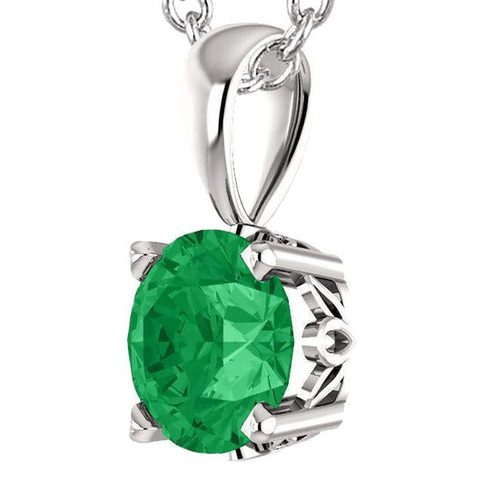 Big Round Green Emerald Gemstone Pendant Necklace 16 Carat WG 14K - Gemstone Pendant-harrychadent.ca