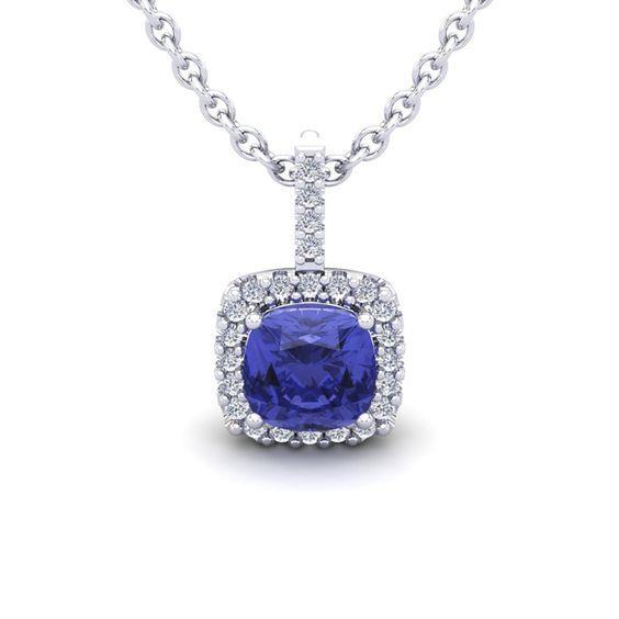 Big Tanzanite And Diamonds 19 Ct Pendant Necklace White Gold 14K - Gemstone Pendant-harrychadent.ca