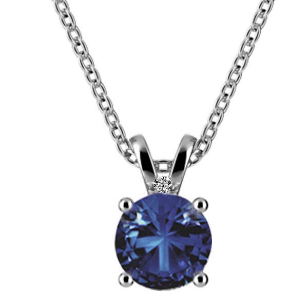 Blue Sapphire And Diamond Necklace Pendant 2.55 Carats White Gold 14K - Gemstone Pendant-harrychadent.ca