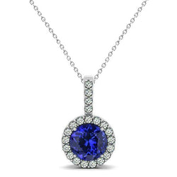 Blue Tanzanite With Diamonds Pendant Necklace White Gold 14K 3.70 Ct