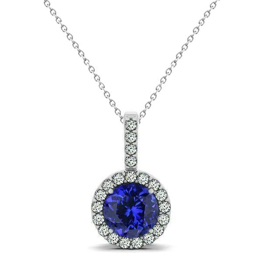Blue Tanzanite With Diamonds Pendant Necklace White Gold 14K 3.70 Ct - Gemstone Pendant-harrychadent.ca