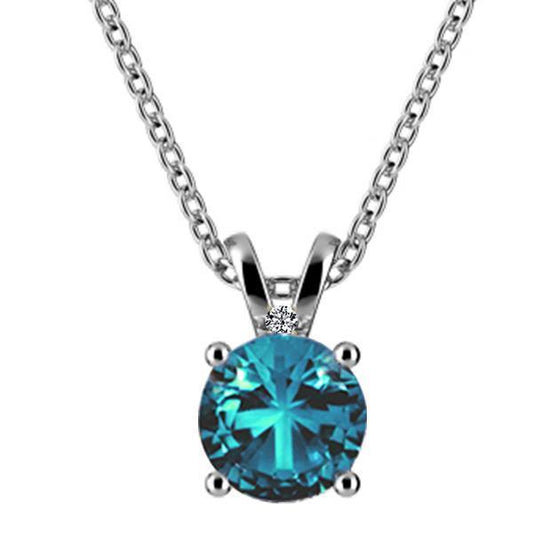 Blue Topaz & Diamond Gemstone Pendant Necklace 7.05 Ct. White Gold 14K - Gemstone Pendant-harrychadent.ca