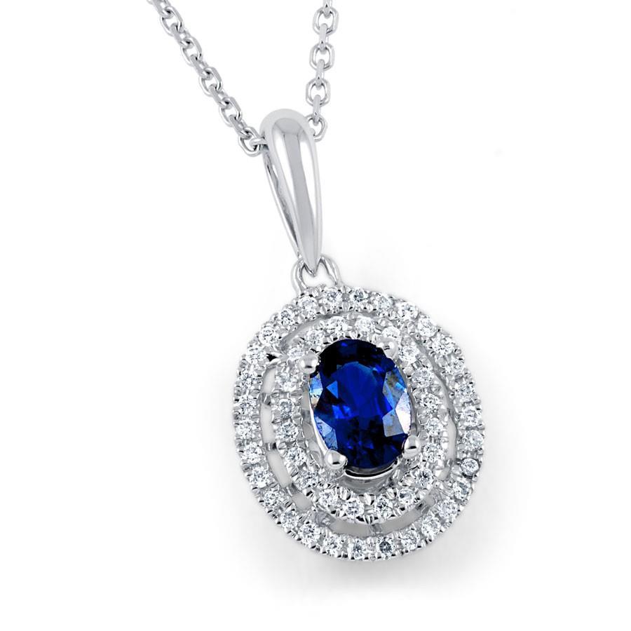 Ceylon Blue Sapphire Diamond 2.70 Carats Pendant White Gold 14K - Gemstone Pendant-harrychadent.ca