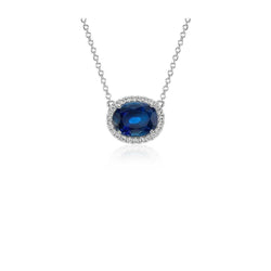 Ceylon Blue Sapphire Pendant Oval Cut Round Diamond Gold 14K 2.5 Ct