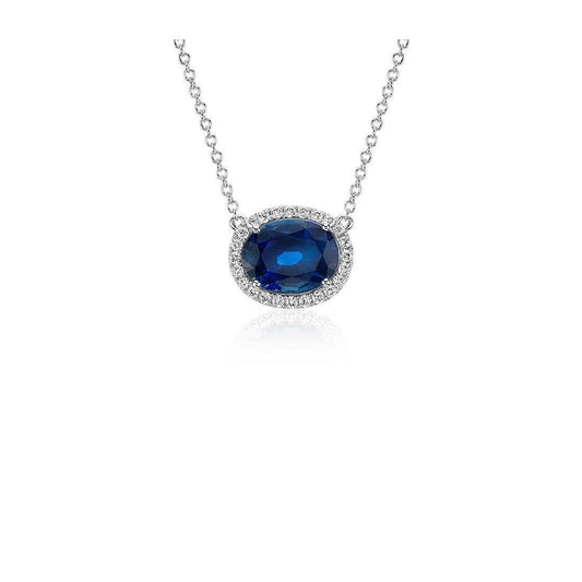 Ceylon Blue Sapphire Pendant Oval Cut Round Diamond Gold 14K 2.5 Ct - Gemstone Pendant-harrychadent.ca