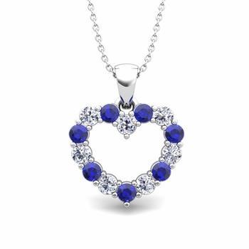 Ceylon Sapphire Diamond Heart Shape Pendant Gold White 14K 2.5 Carats - Gemstone Pendant-harrychadent.ca