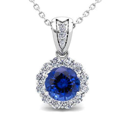 Ceylon Sapphire & Diamond Pendant Necklace 2.90 Carat White Gold 14K