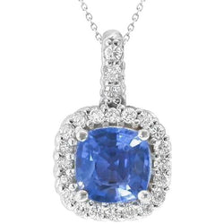 Ceylon Sri Lanka Sapphire Natural Earth Mined Diamond 2 Carats Pendant White Gold 14K