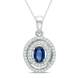 Circle Style Sri Lanka Sapphire Diamond Pendant Necklace 4 Ct. WG 14K