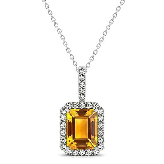 Citrine Diamond Pendant Necklace 15 Carat White Gold 14K - Gemstone Pendant-harrychadent.ca