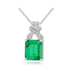Colombian Green Emerald & Natural Earth Mined Diamond Pendant Necklace 12.40 Ct. WG 14K