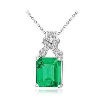 Colombian Green Emerald & Diamond Pendant Necklace 12.40 Ct. WG 14K - Gemstone Pendant-harrychadent.ca