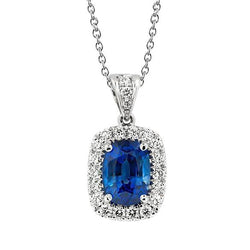 Cushion Blue Sapphire And Natural Earth Mined Diamond Necklace Pendant 3.50 Carats