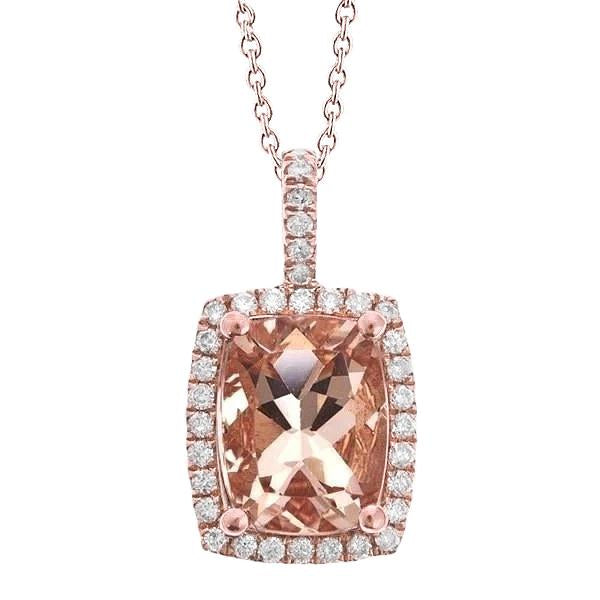 Cushion Morganite And Round Diamonds 16.50 Ct Pendant Rose Gold 14K - Gemstone Pendant-harrychadent.ca