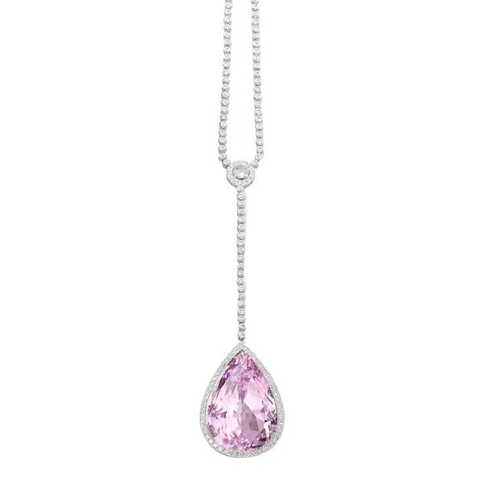 Diamond Necklace 16 Ct Pink Pear Cut Kunzite Pendant Gold Jewelry - Gemstone Pendant-harrychadent.ca