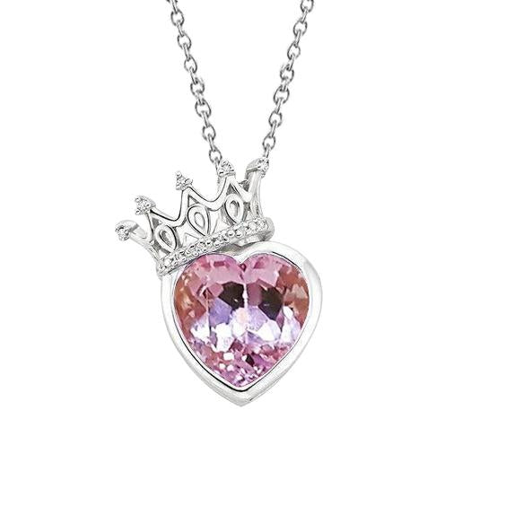 Diamond Necklace Pendant Heart Cut Pink Kunzite 15.50 Carats Gold 14K - Gemstone Pendant-harrychadent.ca