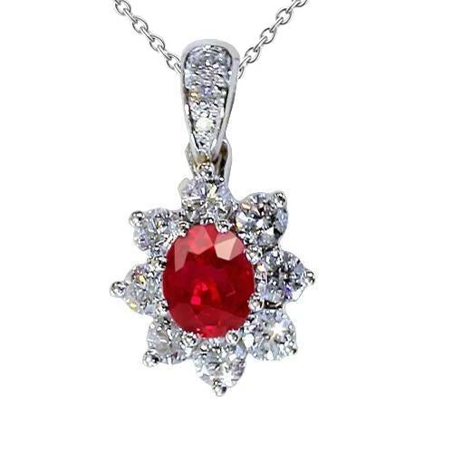 Diamond Pendant 1 Inch 3.45 Carats Ruby Lotus Flower White Gold 14K - Gemstone Pendant-harrychadent.ca