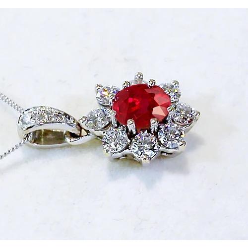 Diamond Pendant 1 Inch 3.45 Carats Ruby Lotus Flower White Gold 14K - Gemstone Pendant-harrychadent.ca