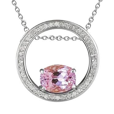 Diamond Pendant Pink Kunzite Gemstone 10.70 Carats 14K White Gold - Gemstone Pendant-harrychadent.ca