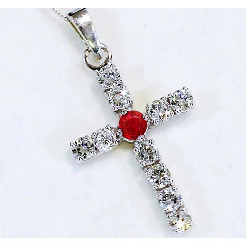 Diamond Pendant Ruby 3.25 Carats Cross White Gold 2.5 Inches - Gemstone Pendant-harrychadent.ca