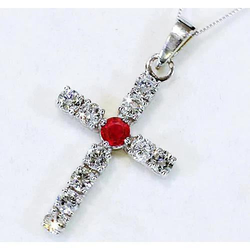 Diamond Pendant Ruby 3.25 Carats Cross White Gold 2.5 Inches - Gemstone Pendant-harrychadent.ca