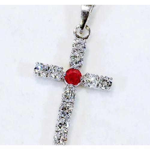 Diamond Pendant Ruby 3.25 Carats Cross White Gold 2.5 Inches - Gemstone Pendant-harrychadent.ca