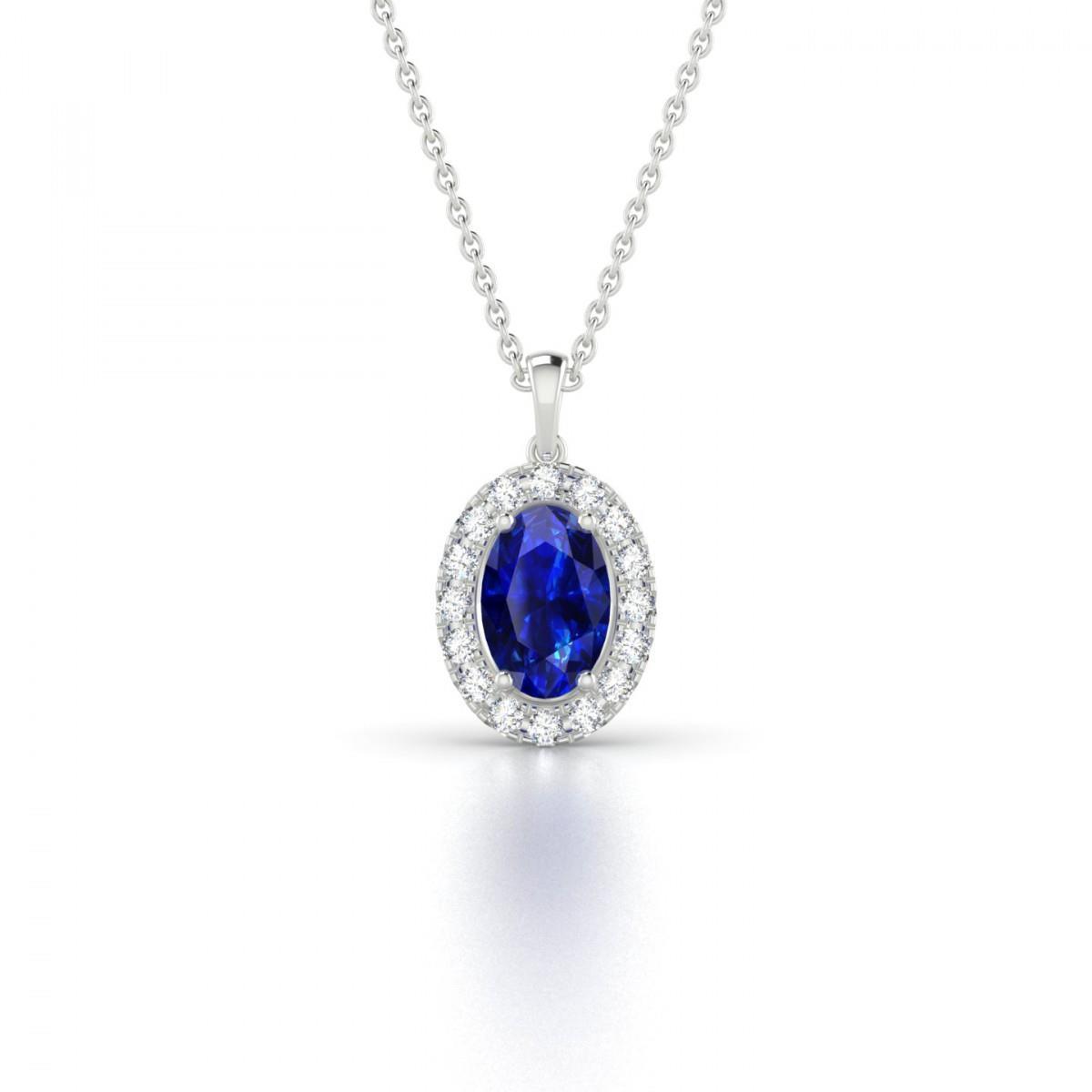 Diamonds 3.25 Carats Ceylon Sapphire Pendant Necklace Gold 14K - Gemstone Pendant-harrychadent.ca