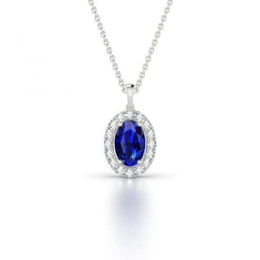 Diamonds 3.25 Carats Ceylon Sapphire Pendant Necklace Gold 14K - Gemstone Pendant-harrychadent.ca