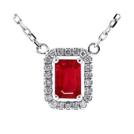 Emerald Cut Ruby With Diamonds 5.50 Ct. Pendant Necklace WG 14K - Gemstone Pendant-harrychadent.ca