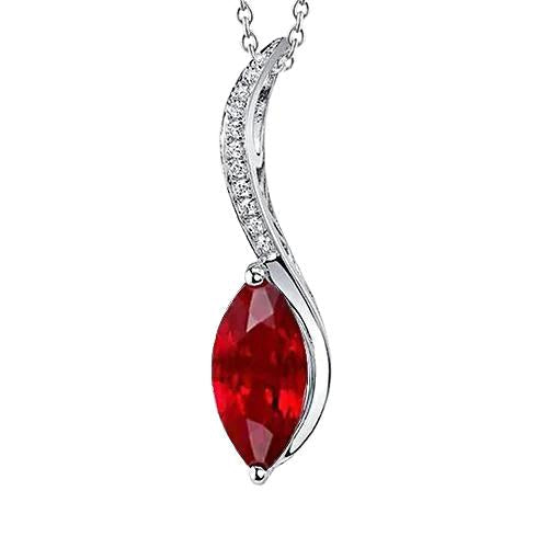 Gold White 14K 5.25 Ct Red Ruby With Diamonds Pendant Necklace - Gemstone Pendant-harrychadent.ca