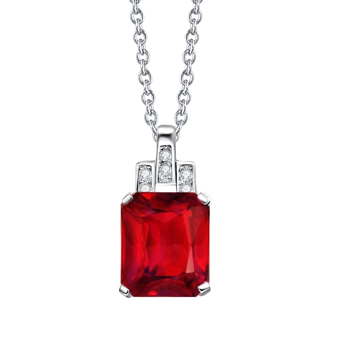 Gold White Pendant Necklace With Chain 9.25 Ct. Ruby And Diamonds - Gemstone Pendant-harrychadent.ca