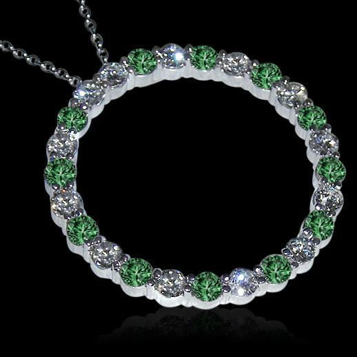 Green And White Diamond Circle Pendant Necklace 8.75 Carats - Gemstone Pendant-harrychadent.ca