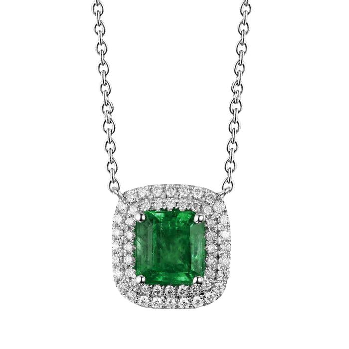 Green Emerald And Diamond Gemstone Pendant With Chain 11 Carat WG 14K - Gemstone Pendant-harrychadent.ca