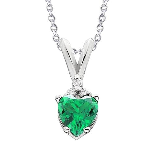 Green Emerald And Diamond Pendant Necklace 3.30 Carat WG 14K - Gemstone Pendant-harrychadent.ca