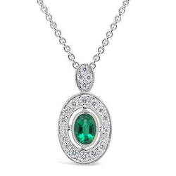 Green Emerald & Natural Earth Mined Diamond Gemstone Pendant Necklace 3.60 Carat WG 14K