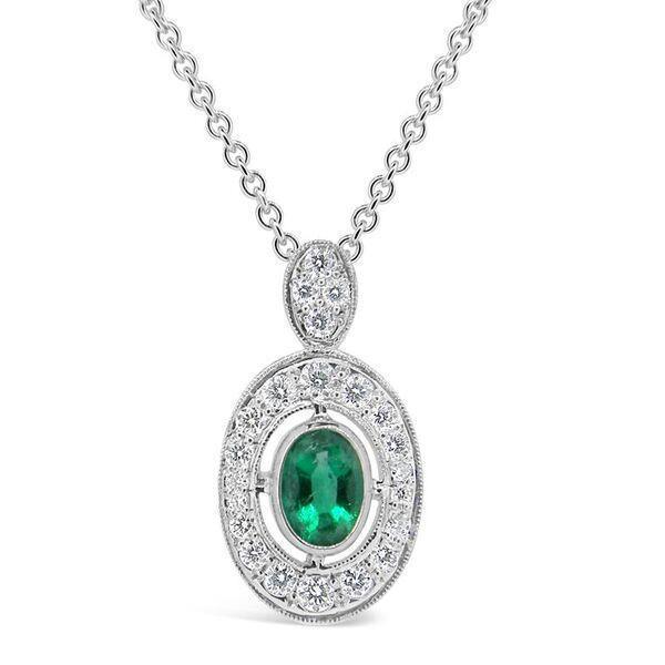 Green Emerald & Diamond Gemstone Pendant Necklace 3.60 Carat WG 14K - Gemstone Pendant-harrychadent.ca