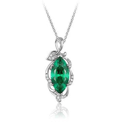 Green Emerald & Natural Earth Mined Diamond Gemstone Pendant Necklace 5.35 Ct. WG 14K