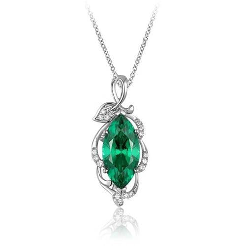Green Emerald & Diamond Gemstone Pendant Necklace 5.35 Ct. WG 14K - Gemstone Pendant-harrychadent.ca