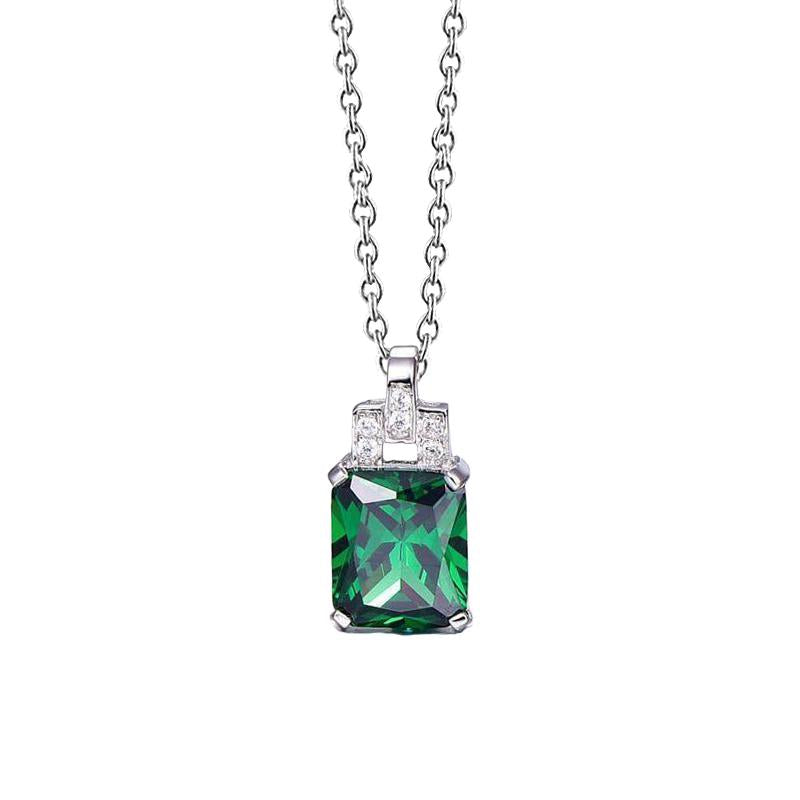 Green Emerald & Diamond Gemstone Pendant Necklace 6.20 Carat WG 14K - Gemstone Pendant-harrychadent.ca