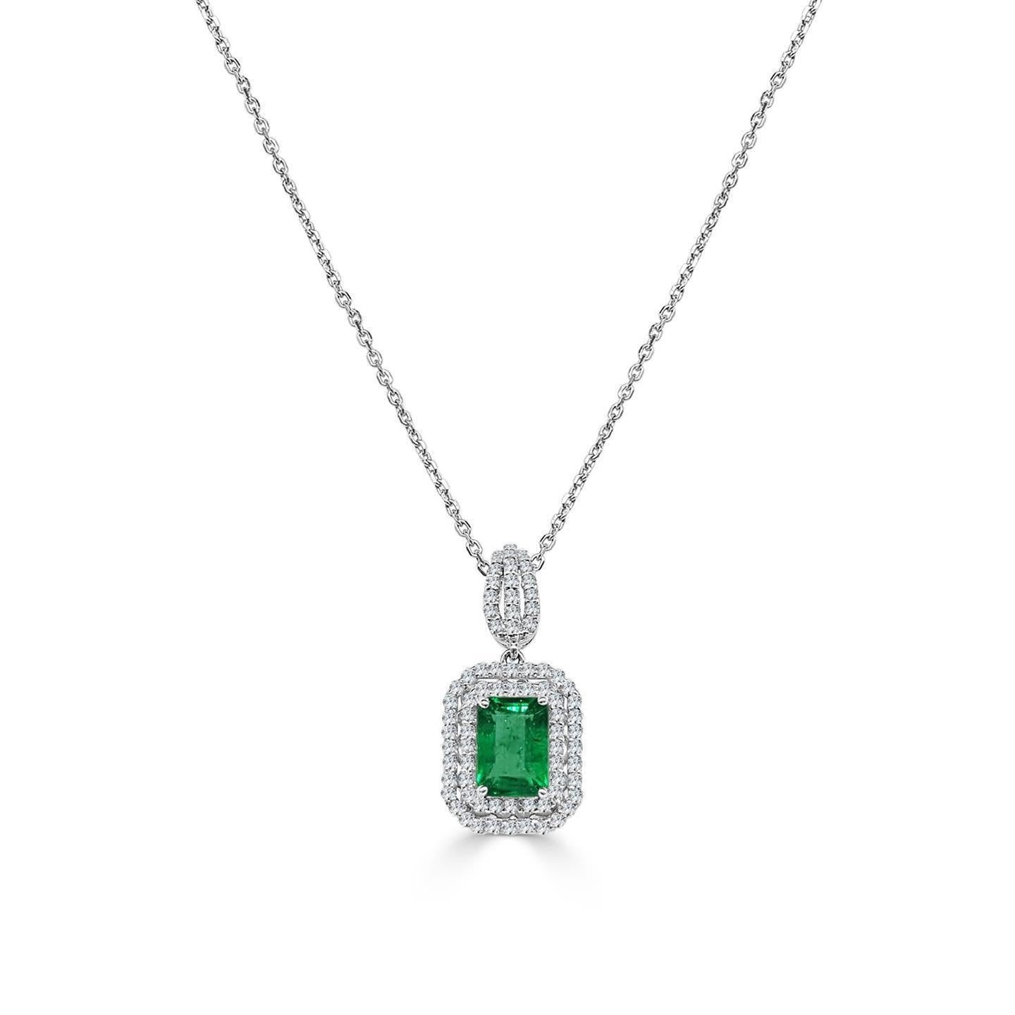 Green Emerald & Diamond Gemstone Pendant Necklace 6.35 Carat WG 14K - Gemstone Pendant-harrychadent.ca