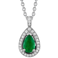 Green Emerald & Diamond Gemstone Pendant Necklace 8.35 Carat WG 14K