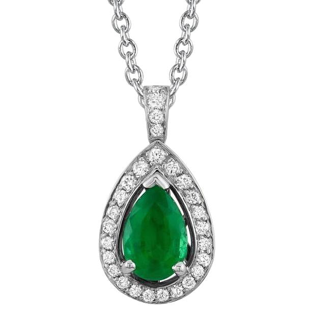 Green Emerald & Diamond Gemstone Pendant Necklace 8.35 Carat WG 14K - Gemstone Pendant-harrychadent.ca