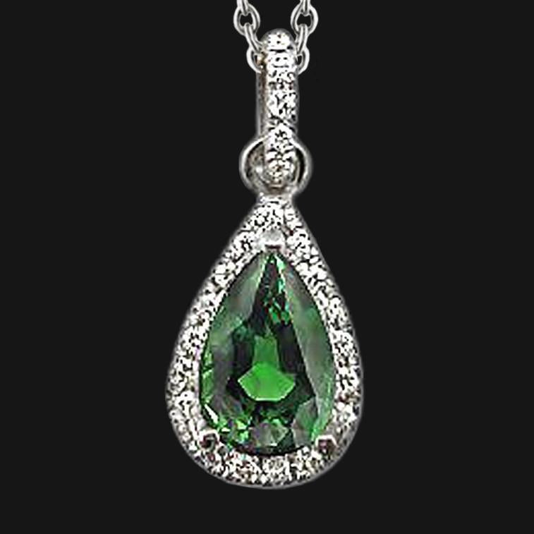 Green Emerald Diamond Gemstone Pendant Pear Necklace 2.51 Ct. WG 14K - Gemstone Pendant-harrychadent.ca