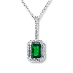Green Emerald & Diamond Gemstone Pendant With Chain 8 Carat WG 14K
