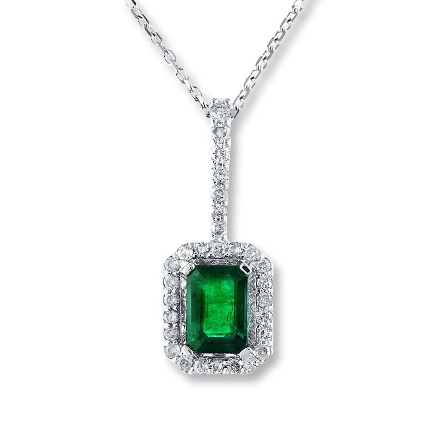 Green Emerald & Diamond Gemstone Pendant With Chain 8 Carat WG 14K - Gemstone Pendant-harrychadent.ca