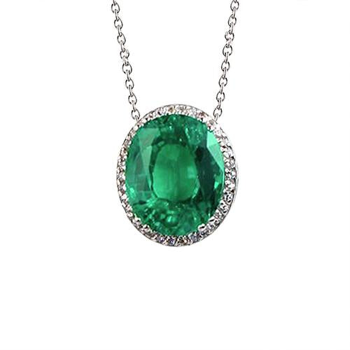 Green Emerald Diamond Pendant Necklace 6.25 Carat White Gold 14K - Gemstone Pendant-harrychadent.ca