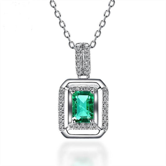 Green Emerald & Diamond Pendant With Chain 6.75 Carats White Gold 14K - Gemstone Pendant-harrychadent.ca