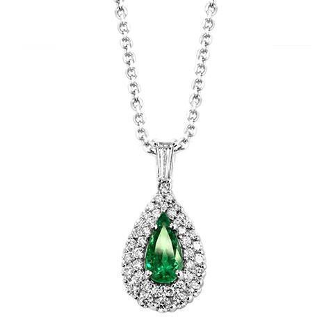 Green Emerald Pendant Necklace With Diamonds 3.90 Ct. WG 14K - Gemstone Pendant-harrychadent.ca
